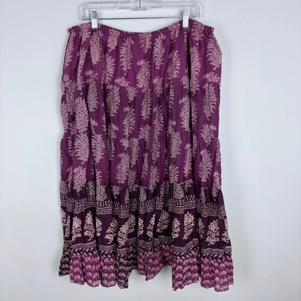 JL Studio Y2k Purple Tiered Midi Skirt Fairycore Cotton Boho Cottage Size 26W
